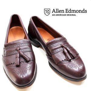 Allen Edmonds Bridgeton Loafers Burgundy Brogue Leather Kiltie Tassel Men's 9.5